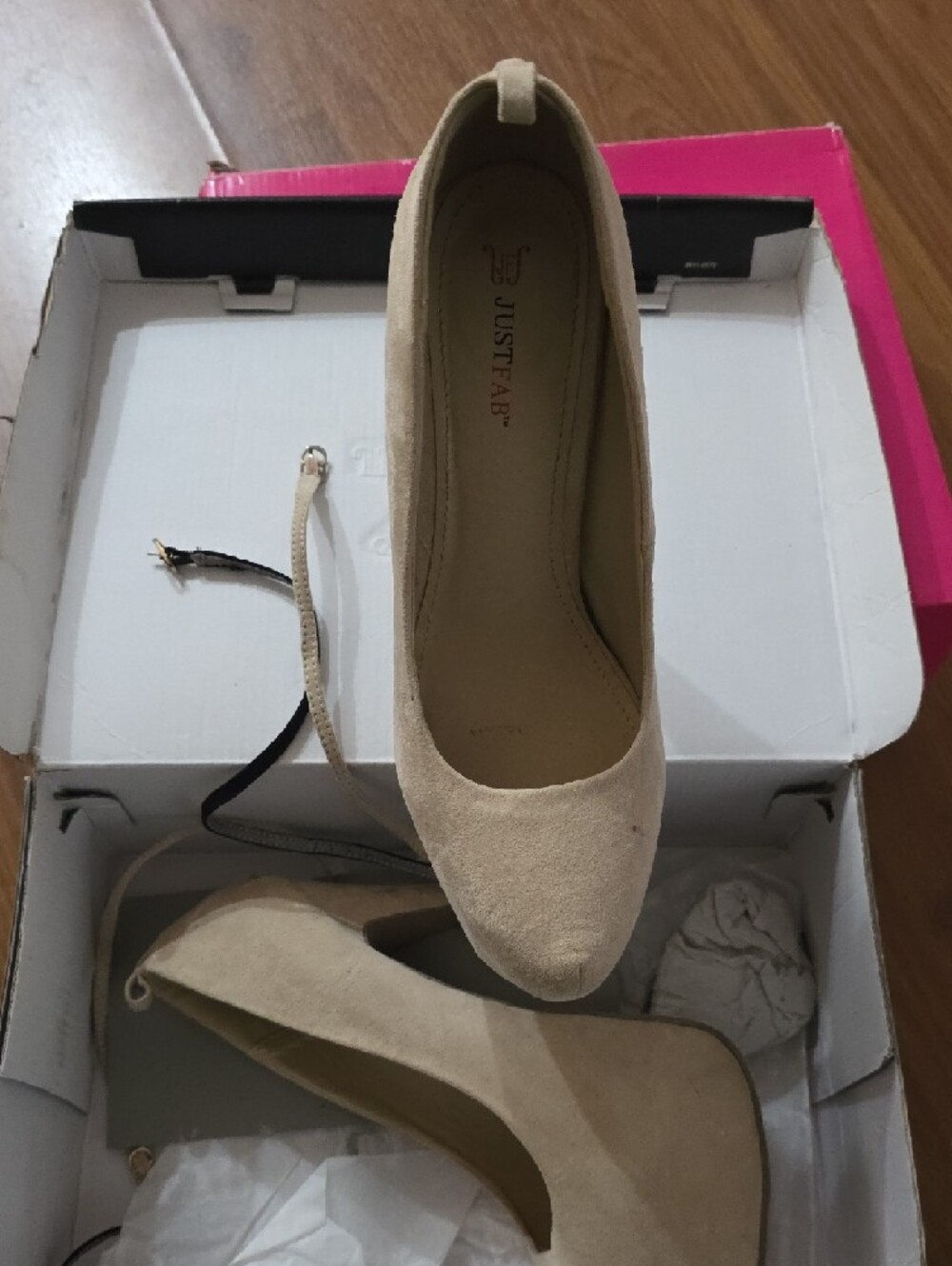 JustFab Taupe Suede Platform Stiletto Heels with Ankle Strap - Picture 2 of 6